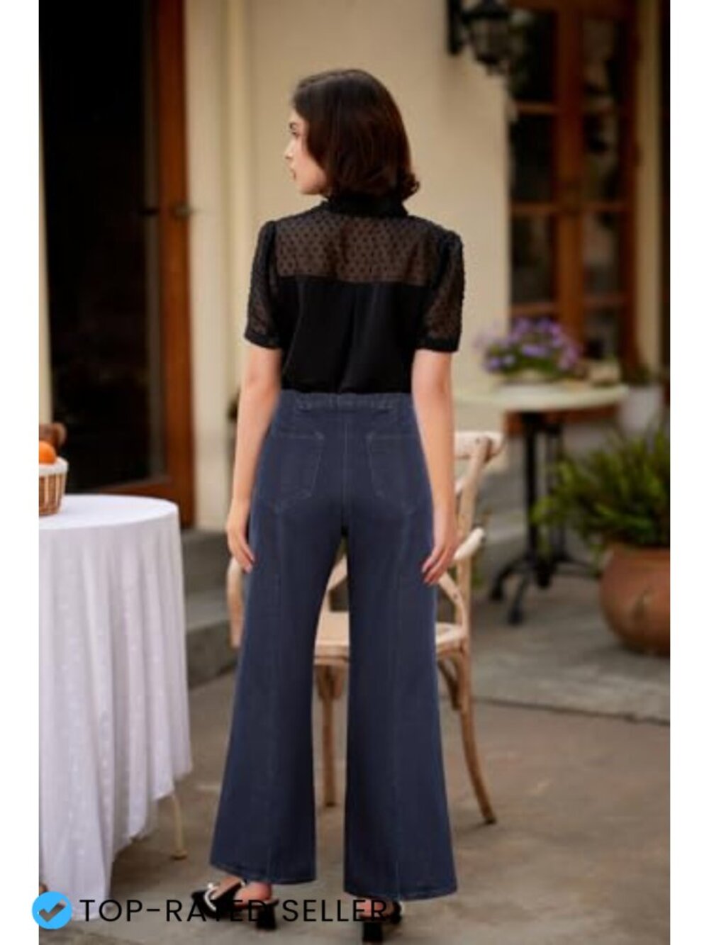 Wide Leg High Waisted Stretchy Jeans with Pockets Button Decorated Casual Denim - Picture 2 of 6